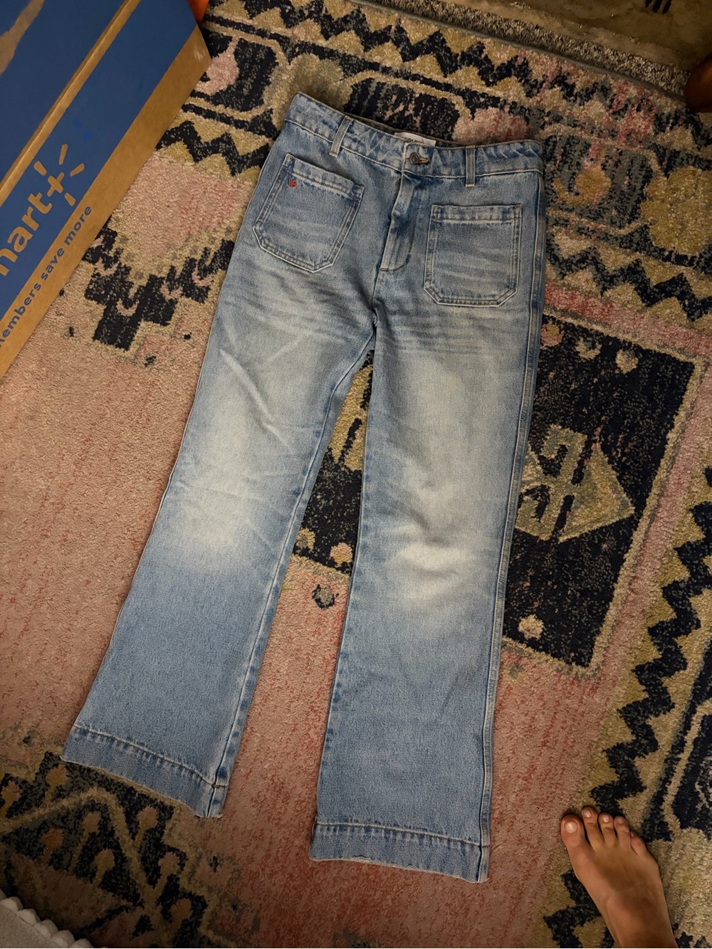Victoria Beckham Alina Cropped Kick Flare Jeans - Pale Blue Wash - Size 28